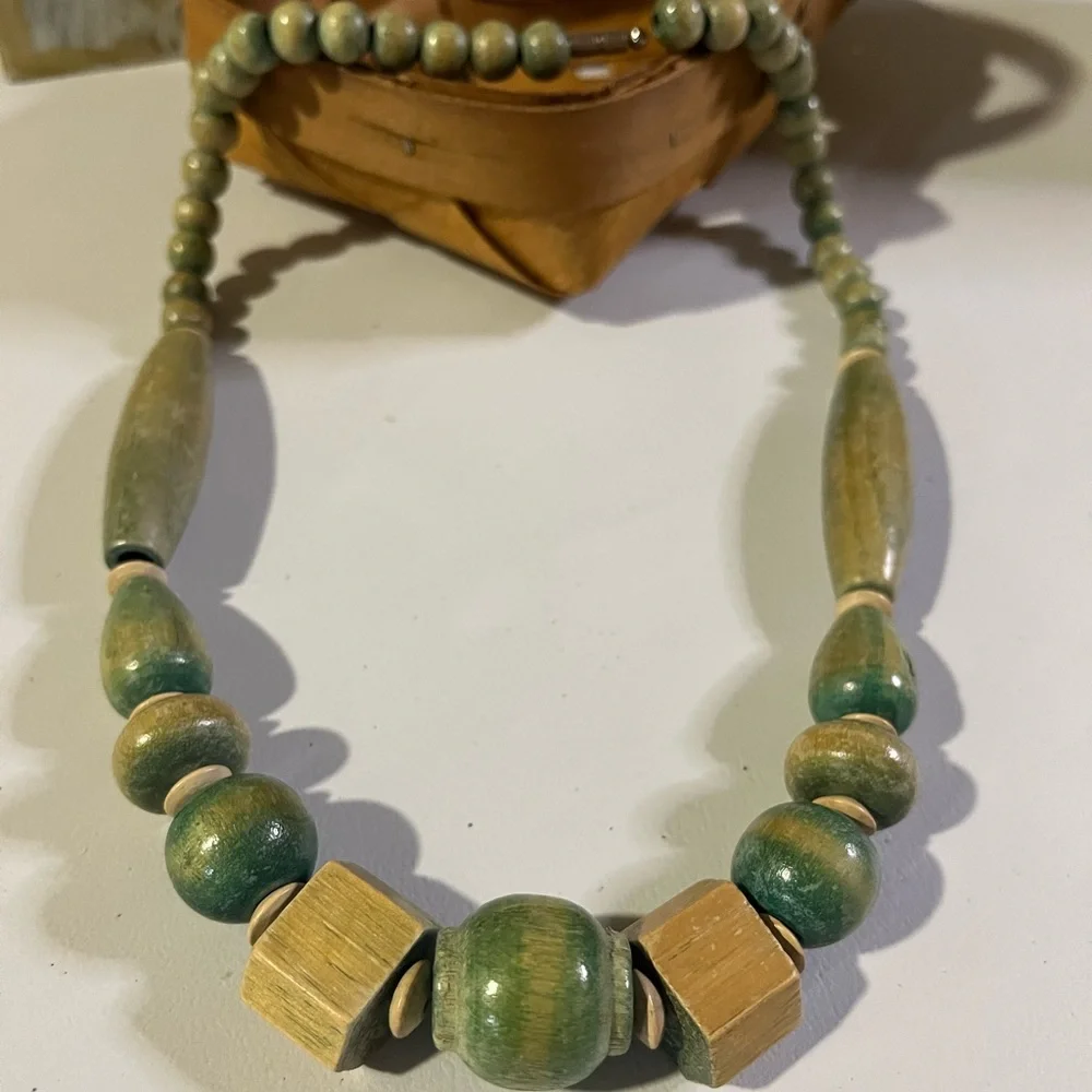 Two Beaded necklaces, clay / wood, hippy, boho SET OF 2